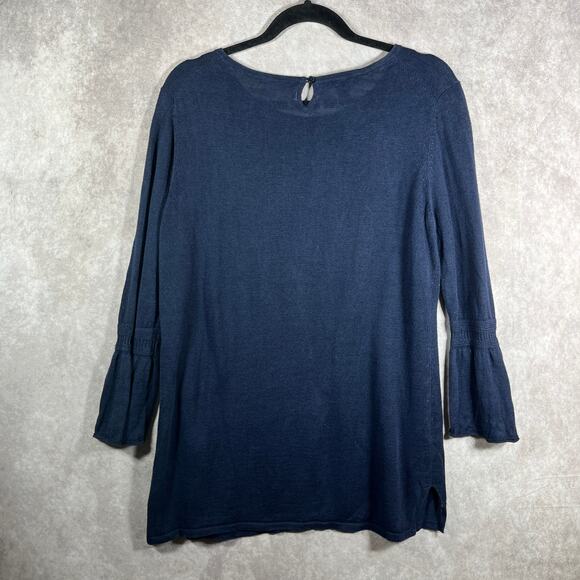 Talbots Top Womens Medium Petite Blue Knit Linen Long Sleeve Pullover Casual - Picture 4 of 8